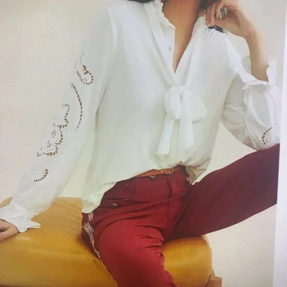 Anthropologie Lace Bow Tie Blouse - XS Petite - Picture 2 of 4